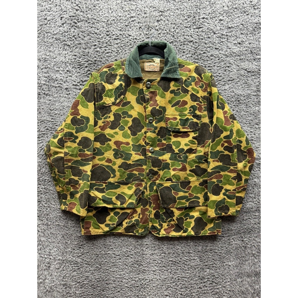 Vintage SafTbak Waterproof Hunting Barker Camou Jacket Yellow Mens Size M/L